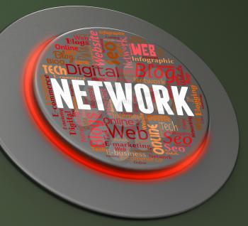 Network Button Indicating Global Communications And Computer