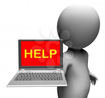 Help On Laptop Showing Helping Customer Service Help Desk Or Support