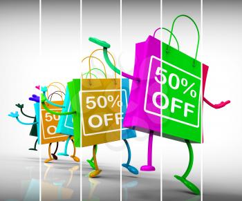 Fifty-Percent Off Shopping Bags Showing Sales, Bargains, and Discounts