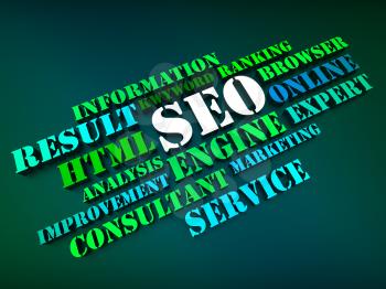 Seo Words Showing Search Engine Optimization Or Optimizing Online