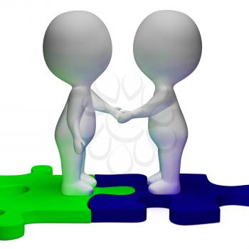 Shaking Hands 3d Characters Showing Partners And Solidarity