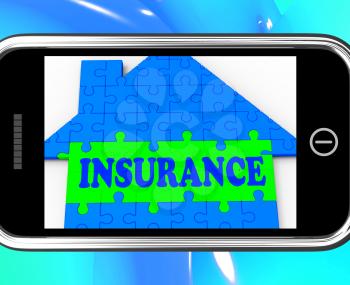Insurance On Smartphone Showing House Financial Security And Protection