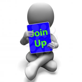 Join Up Tablet Character Showing Subscription Membership And Registration