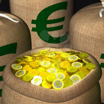 Bags Of Coins Showing European Earnings And Wealth