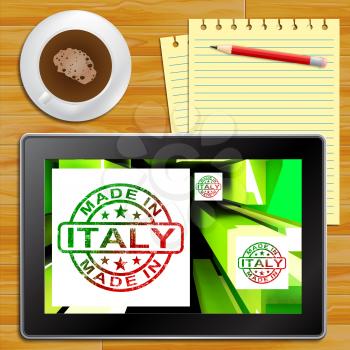 Made In Italy On Cubes Shows Italian Manufacture And Industry Tablet