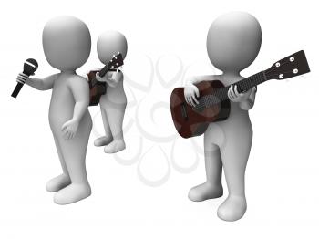 Singer And Guitar Players Showing Stage Band Concerts Or Performing