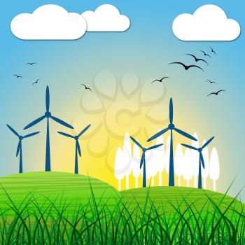 Wind Power Indicating Turbine Energy And Renewable