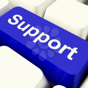 Support Computer Key In Blue Showing Help And Guidance