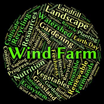 Wind Farm Word Representing Power Source And Energize