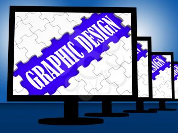 Graphic Design On Monitors Shows Digital Drawing And Concept