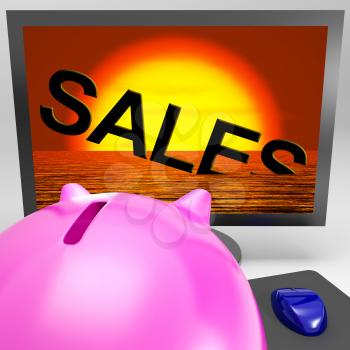 Sales Sinking On Monitor Shows Sales Collapse Or Negative Profits