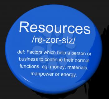 Resources Definition Button Shows Materials Assets And Manpower For A Business