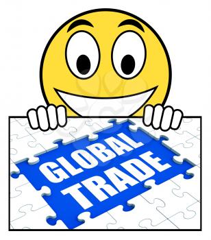 Global Trade Sign Showing Online International Business