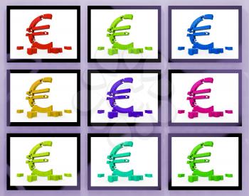 Euro Symbols On Monitors Showing European Profits And Interests