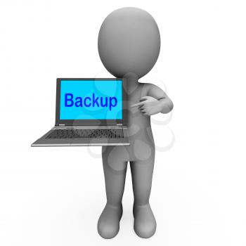 Backup Laptop And Character Showing Archiving Back Up And Storing
