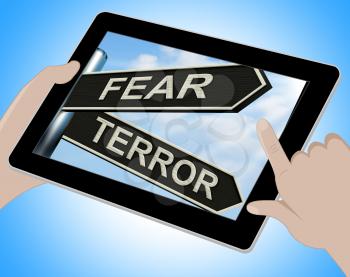 Fear Terror Tablet Showing Frightened And Terrified