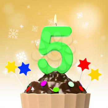 Five Candle On Cupcake Showing Decorated Food Or Party