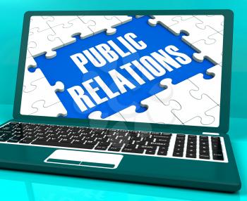 Public Relations On Laptop Shows Online Press And Publicity
