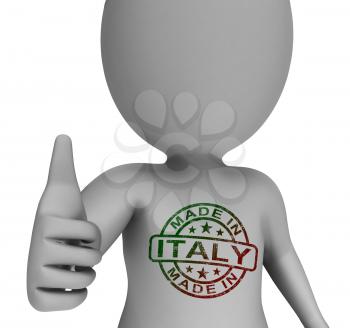 Made In Italy Stamp On Man Showing Italian Products Approved