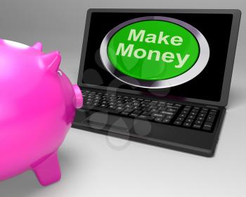 Make Money Button On Laptop Showing Investments And Wealth Growth