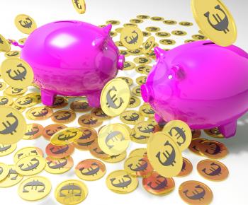 Piggybanks On Coins Shows European Financial Status Or Savings