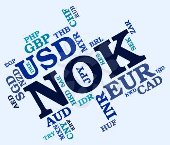 Nok Currency Representing Norwegian Krones And Word