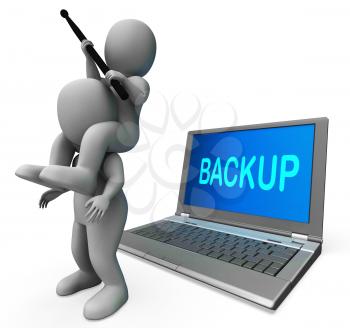 Backup Characters Laptop Showing Data Archiving Archive Back Up And Storing