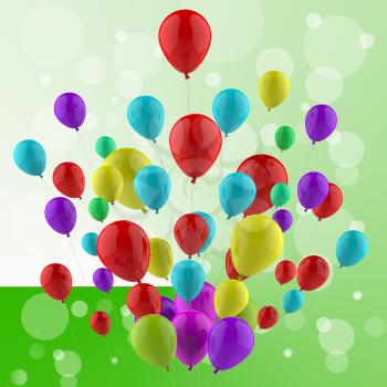 Floating Colourful Balloons Meaning Cheerful Ceremony Or Multicoloured Party