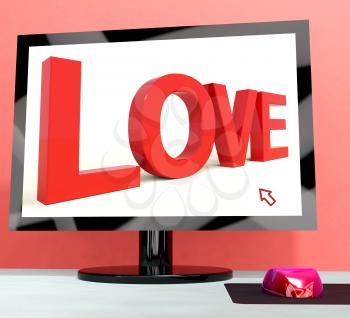 Love Word On Computer Screen Shows Online Dating