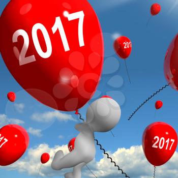 Two Thousand Seventeen on Balloons Showing Year 2017