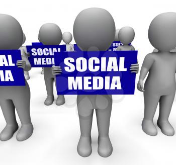 Characters Holding Social Media Signs Meaning Online Communities And Communications