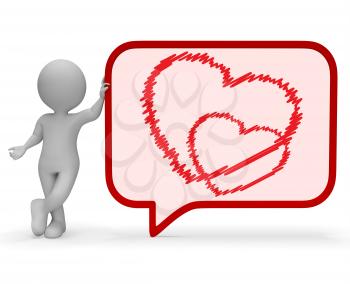 Heart Speech Bubble Representing Valentine Day 3d Rendering