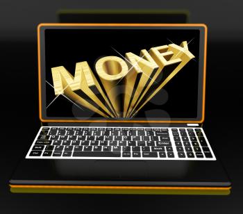 Money On Laptop Showing Earnings And Savings