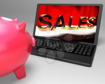 Sales On Laptop Showing Online Commerce Or Promotions