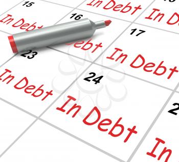 In Debt Calendar Showing Money Owing And Due