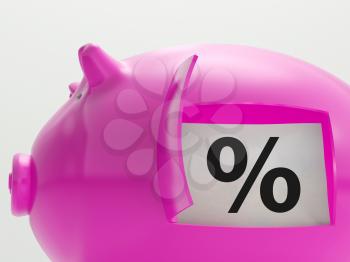 Percent In Piggy Showing Saving Interest And Investment