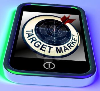 Target Market On Smartphone Shows Targeted Customers And Aimed Advertising
