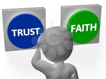Trust Faith Buttons Showing Trustful Or Faithfulness