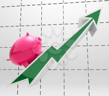 Climbing Piggy Showing Savings And Business Growth