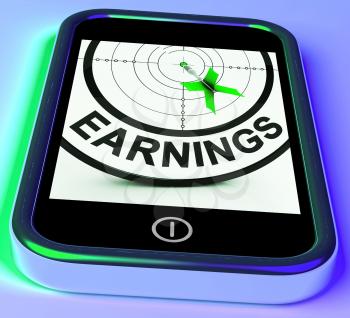 Earning On Smartphone Showing Profitable Incomes And Monetary Growth