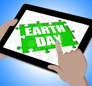 Earth Day Tablet Showing Conservation And Environmental Protection