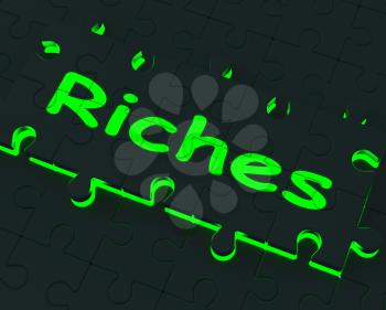Riches Glowing Puzzle Showing Wealth, Big Earnings And Economy