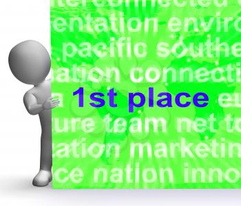 First Place Sign Showing 1st Winner Reward And Success