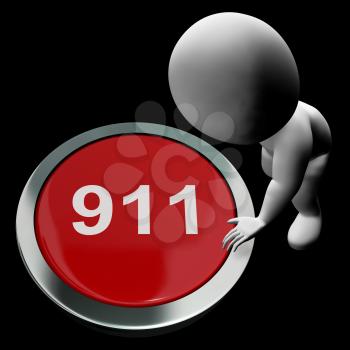 Nine One One Button Showing 911 Emergency Or Crisis