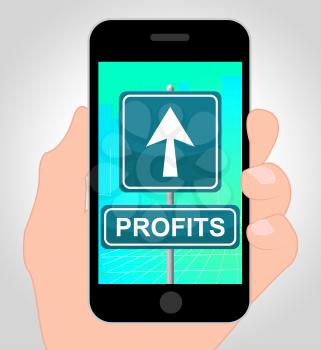Profits Online On Mobile Phone Shows Revenue Growth 3d Illustration