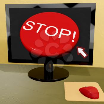 Stop Button On Computer Showing Denial Or Disapproval