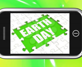 Earth Day Tablet Showing Environmentally Friendly Sustainable And Renewable