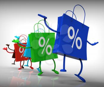 Percent Sign On Shopping Bags Showing Bargains And Promotions