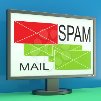 Spam And Mail Envelopes On Monitor Shows Online Security Or Selected Mail