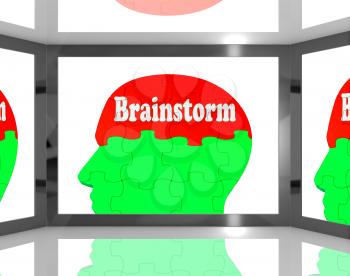 Brainstorm On Brain On Screen Showing Group Of Words And Ideas